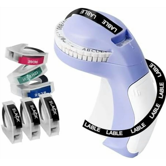 Embossing Label Maker with 6 Tapes, 3D Embosser Handheld Label Machine, Portable Vintage Embossed Label Printer with 6 Rolls Emboss Tapes for Office Home Organization and DIY Crafting(Purple