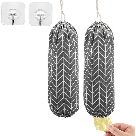 Wall Mounted Trash Plastic Bag Dispenser for Home Kitchen Travel Drawstring Washable 2 Pack