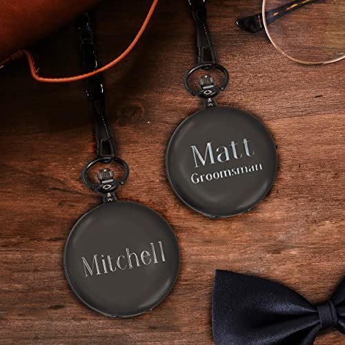 Montre de Poche en Quartz Gunmetal Personnalisée avec Chaîne - Garçons d'Honneur Mariage Fête - Gravée