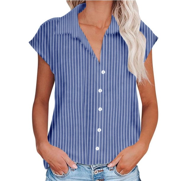 Camisetas para las Mujeres Casual, Imprimir Cuello Turndown Top de Manga Corta Hecho de 95% Poliéster 5% Spandex para el Uso Diario de Verano, Tops Cortos para las Mujeres