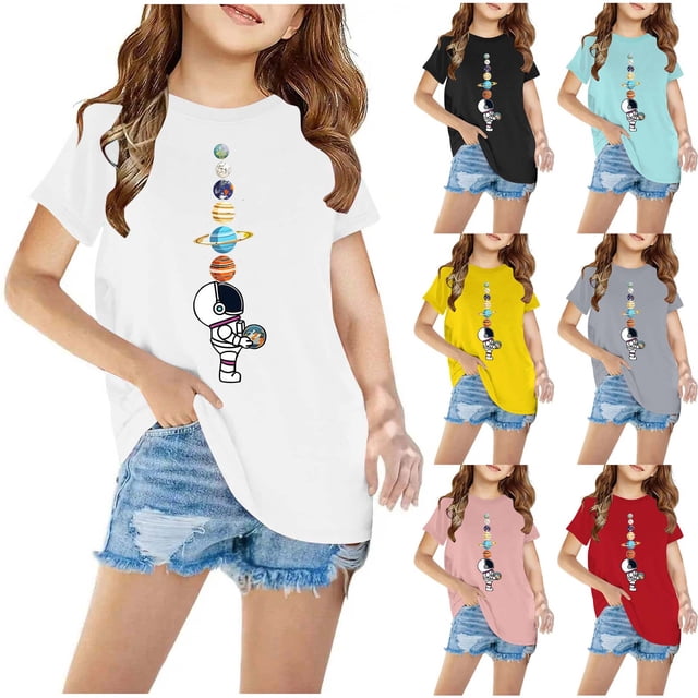 Zwiiyzr Chemises en Coton pour Tout-Petits Garçons Filles de 3 à 10 Ans Tendance Mignon Col Rond Imprimé T-Shirt Manches Courtes Rouge