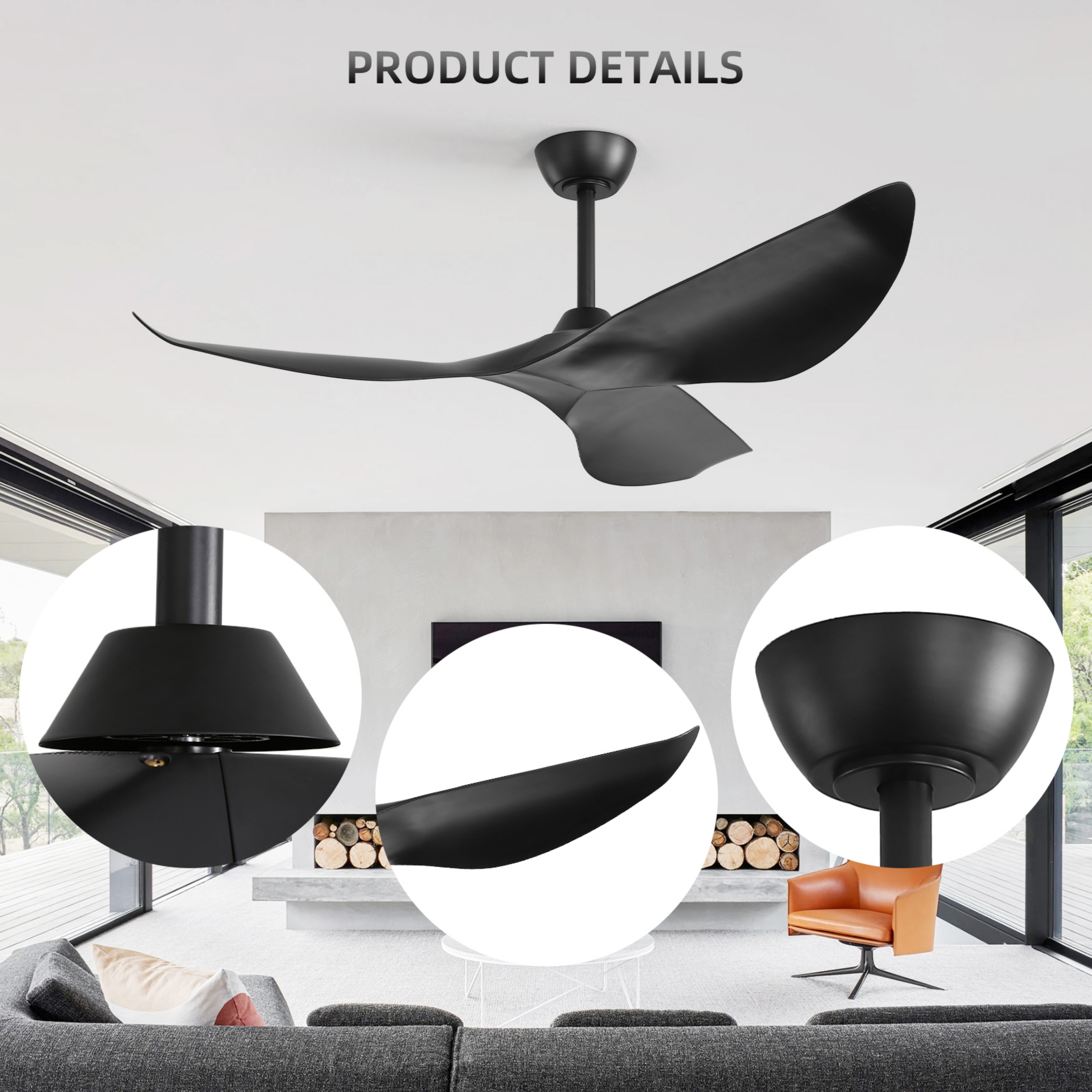 Sofucor 38 Inch Wood Ceiling Fan with Reverse Airflow Remote Control For Living Room Bedroom Dining Room(No Light)