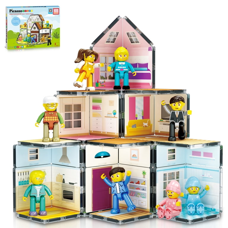 PICASSO TILES, Magnetic Tiles for Kids, 65PCS, Family Home Theme