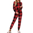 thumbnail image 2 of INSPIRE CHIC Womens Pajama Sets Flannel Printed Long Sleeve Top and Pants Thermal Chirismas 2 Piece Sleepwear S Red, 2 of 6