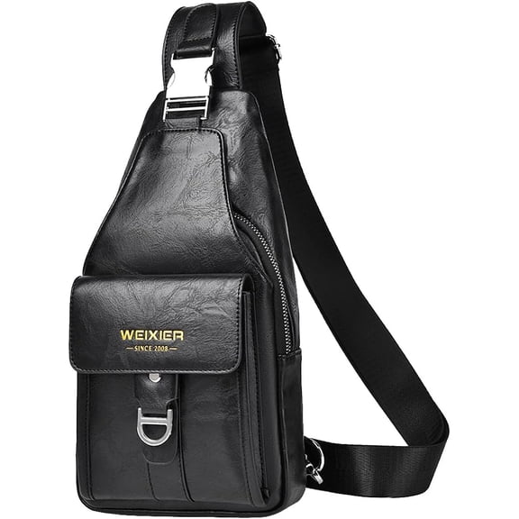 PU Leather Sling Bag for Men - Waterproof, Lightweight, Crossbody Chest Bag for Hiking & Cycling