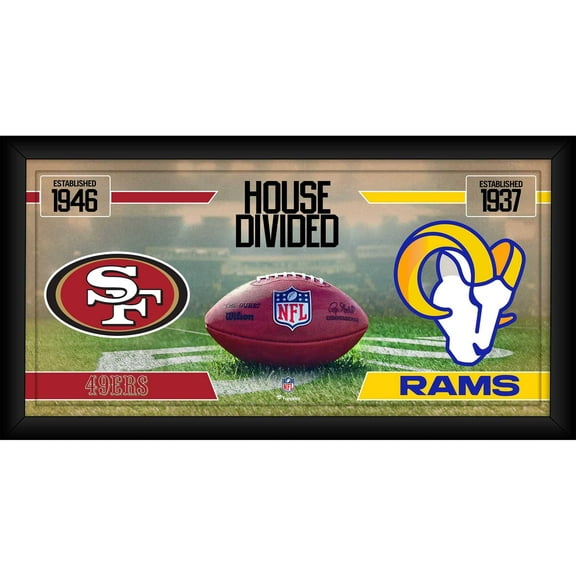 San Francisco 49ers vs. Los Angeles Rams Framed 10" x 20" House Divided Football Collage