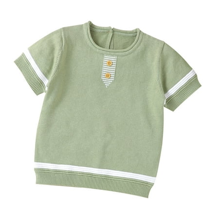 

Toddler Girls T-Shirts Baby Boys Short Sleeve Pullover Sweater Cotton Knit Button Closure Sweaters Tops Shirt For 9-12 Months