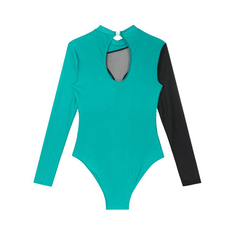 iiniim Womens Rhinestone Ballet Leotard Mesh Long Sleeve Gymnastics Leotards  Bodysuit Dancewear Navy Blue S 