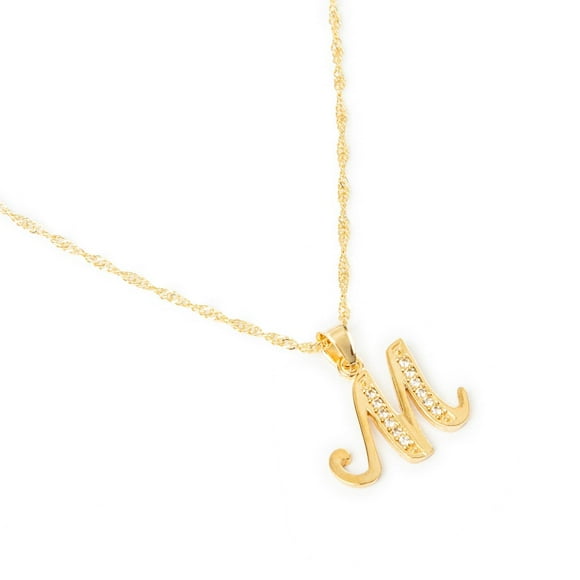 Dije Inicial Letra M con Zirconias y Cadena Chapa Oro 18K Ametrinaa MPDC0004-M