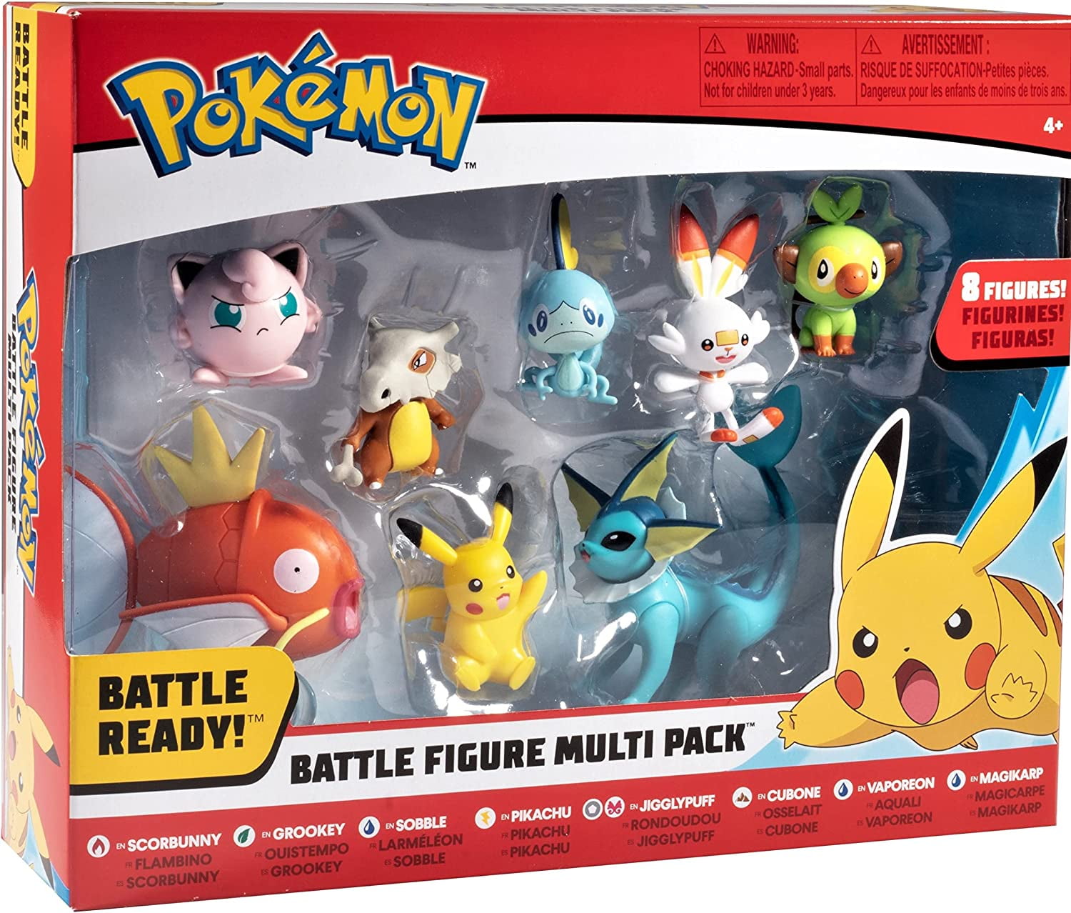 Pokemon Battle Ready! Battle Figure Set, 8 Pieces - with 2 & 3 inch Figures  Pikachu, Scorebunny, Grookey, Sobble, Jigglypuff, Cubone, Vaporean 