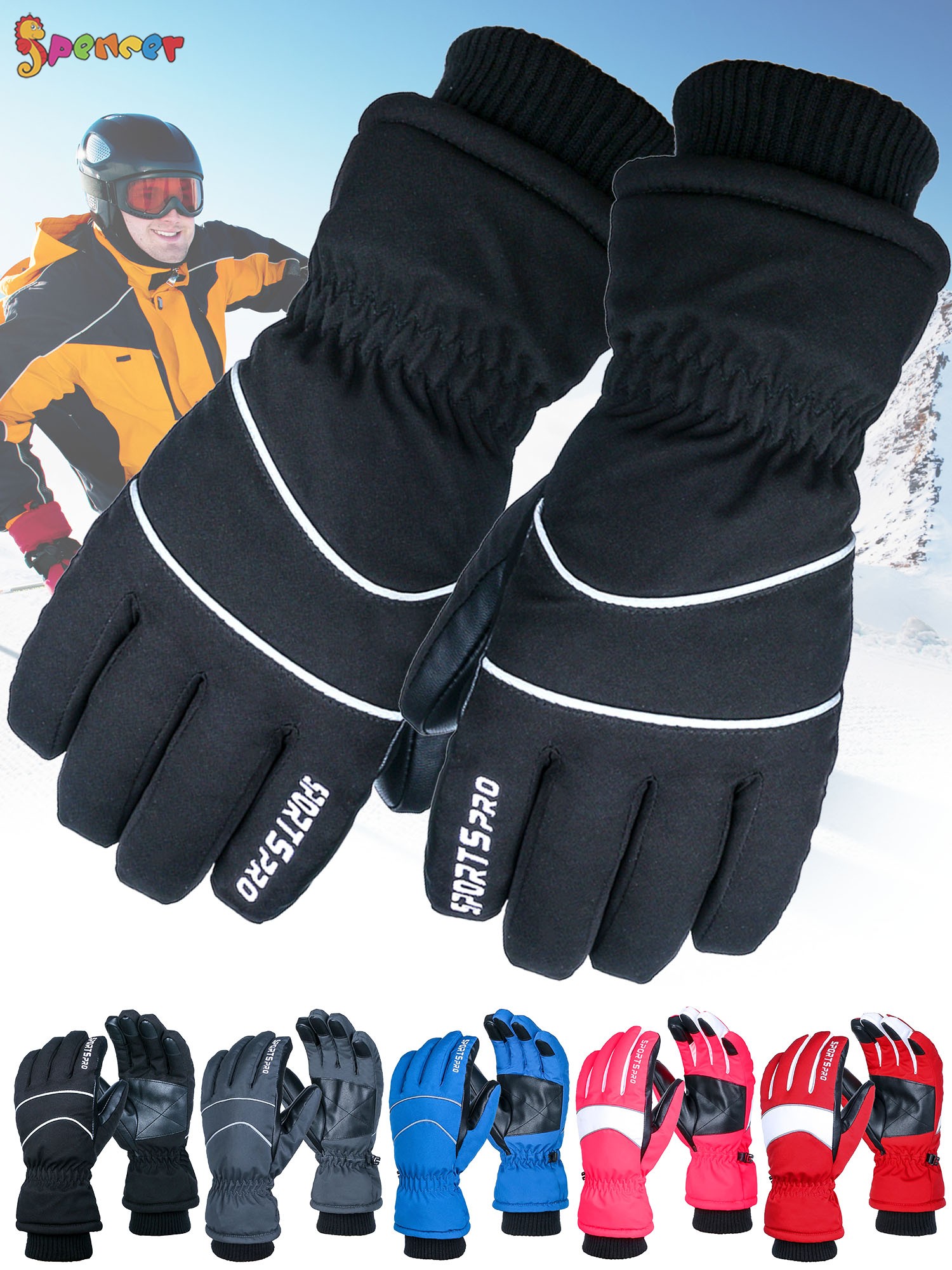 Spencer Ski & Snow Gloves for Men Women, Waterproof Winter Touchscreen Snowboard Gloves for Cold Weather Skiing and Snowboarding - image 2 of 8
