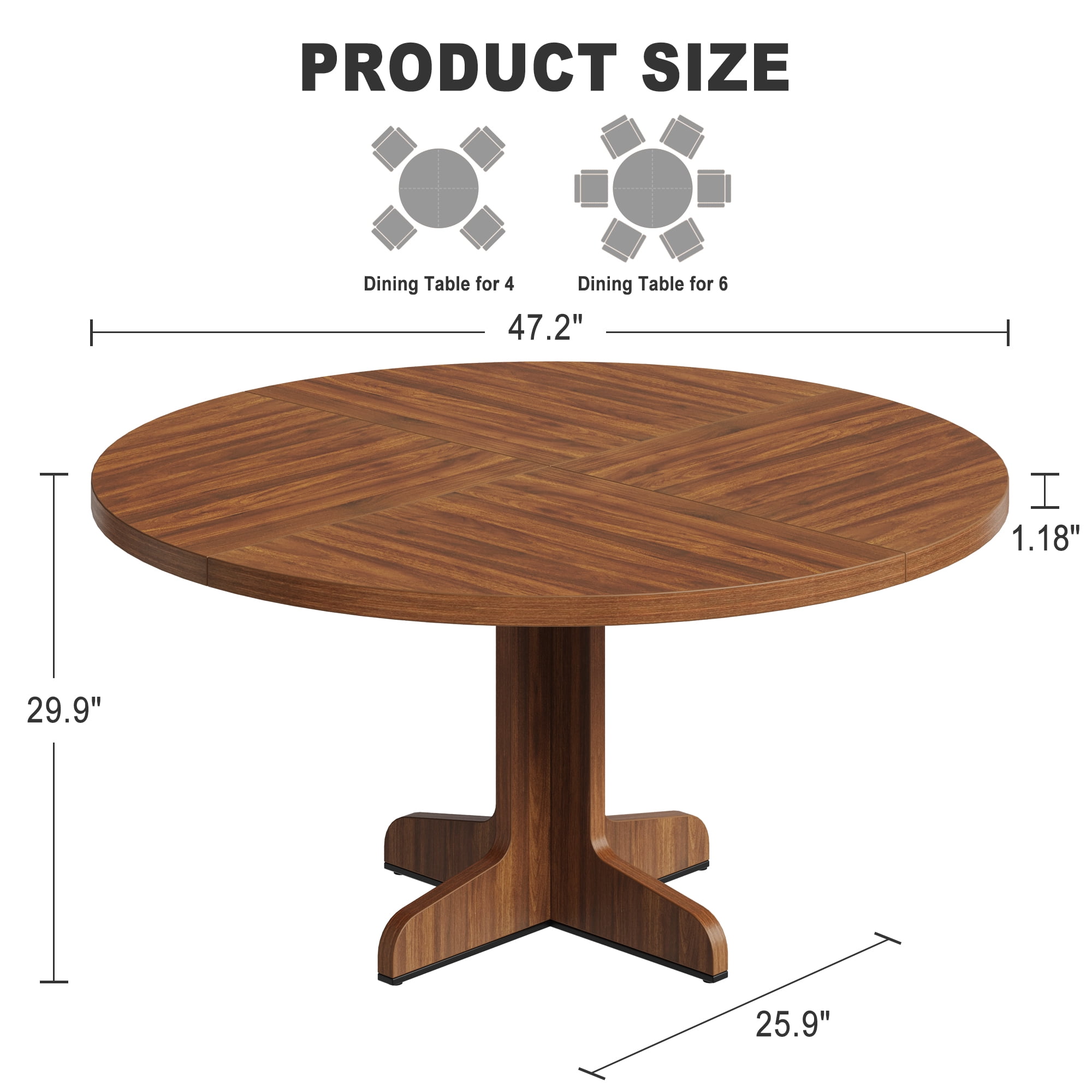 47 Inch Round Dining Table, Wood Kitchen Table, Dinning Room Tables for 4-6 People, Dinner Table with Wooden Tabletop and Legs for Dining Room Living Room (Only Table)