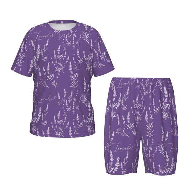 Balery Lavender Flowers Conjunto de Pijama Infantil de Manga Corta con Estampado – Ropa de Dormir de Algodón Suave-3X-Large