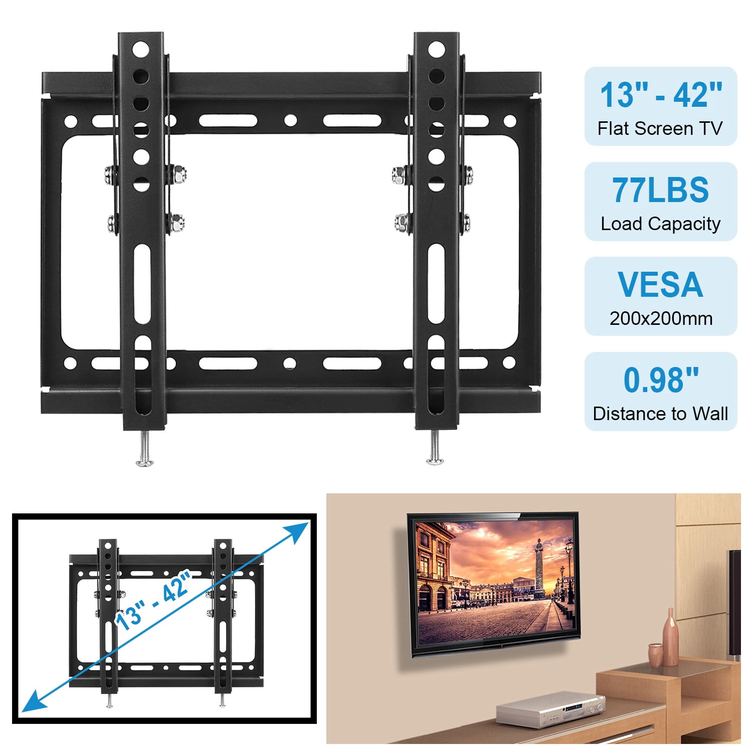 Moclever TV Wall Mount Bracket, Wall Mount TV Bracket Tilt for 13"-42" LED/LCD/PLASMA Flat TV VESA 200x200mm