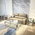 thumbnail image 3 of Modern Stainless Steel Coffee Table Set (Set of 3), Double-Layer Clear Tempered Glass Table Top, Coffee Table & Two End Side Table 3-Pieces Sets for Living Room Home Office, Silver04706, 3 of 7