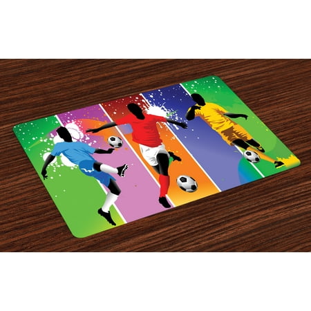 Soccer Placemats Set of 4 Soccer Design Elements with Four Player Different Field Positions League Men Modern, Washable Fabric Place Mats for Dining Room Kitchen Table Decor,Multicolor, by