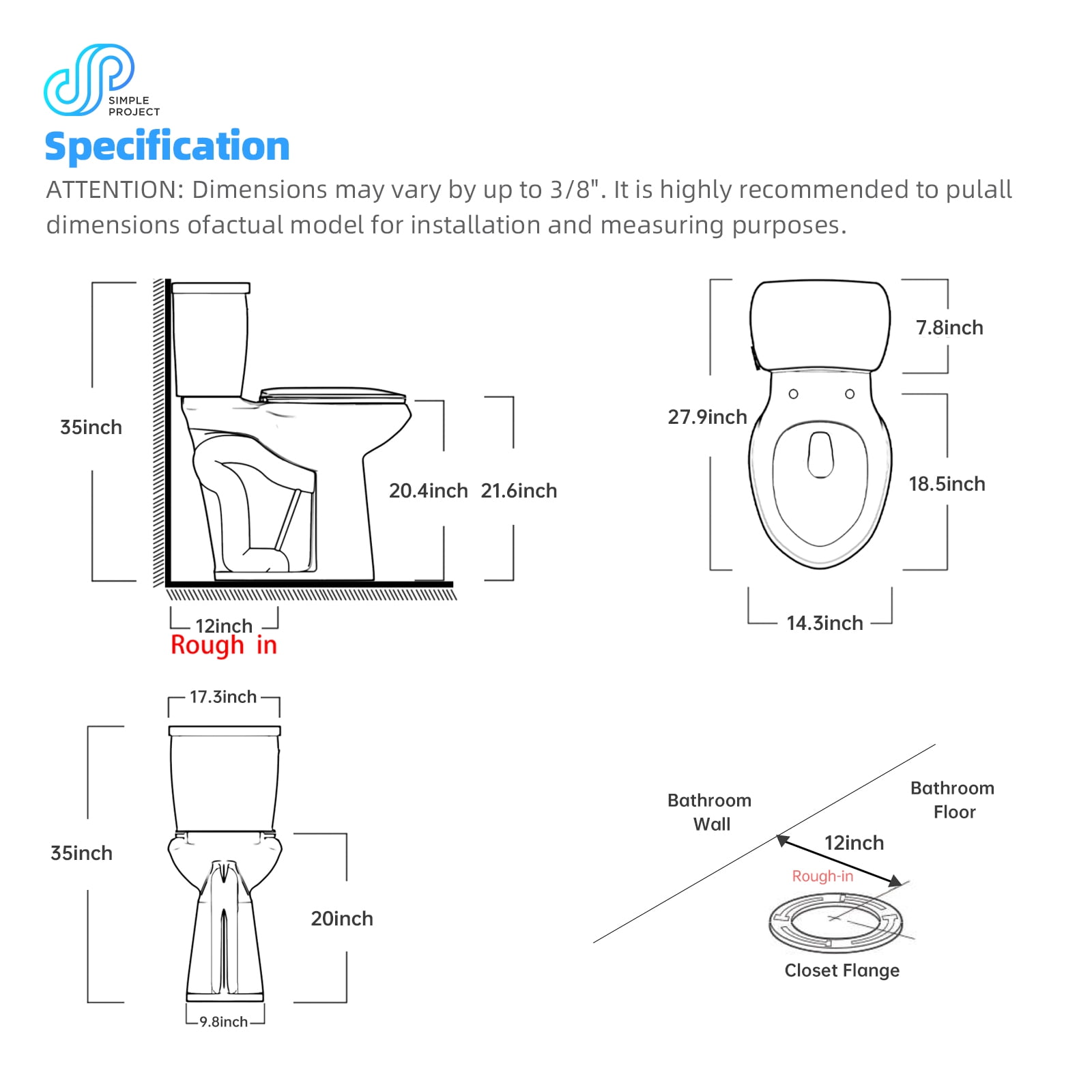 SUPERFLO  21  Inch Tall Toilet for Seniors,  ADA Elongated Height Toilet with Comfort Chair Seat, Extra Tall Toilets with 1.28 Gpf Powerful Single Flush, 12 Inch Rough In for Bathrooms &Tall Person