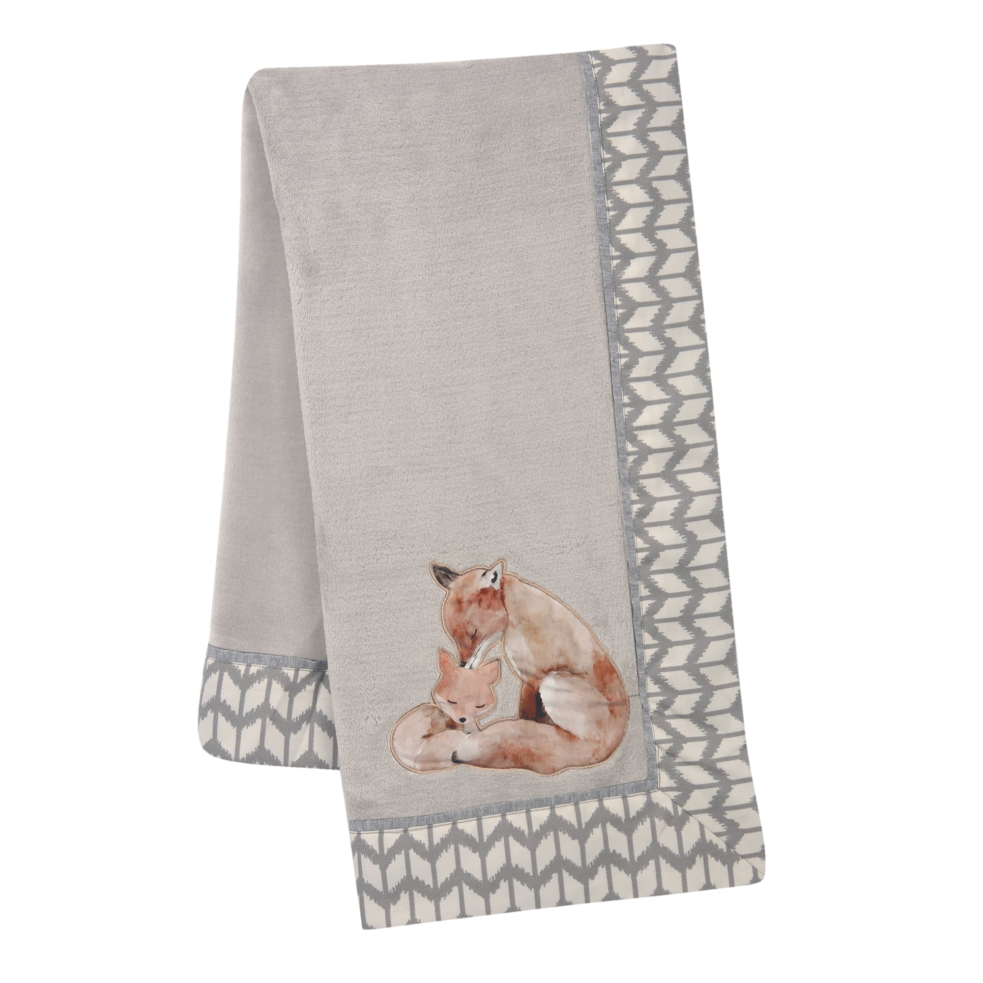 Lambs & Ivy Painted Forest Fox Coral Fleece Baby Blanket Gray