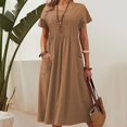 thumbnail image 2 of Avolia Plus Size Women Short Sleeve Dress with Pockets Pleats Round Neck Lightweight Casual Wear Brown XL, 2 of 7