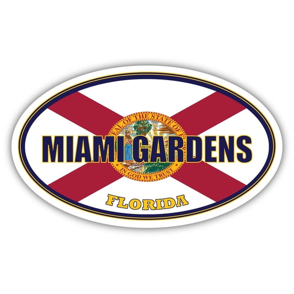 Miami Gardens City Florida State Flag | FL Flag Miami-Dade County Oval State Colors Bumper Sticker Car Decal 3x5 inches