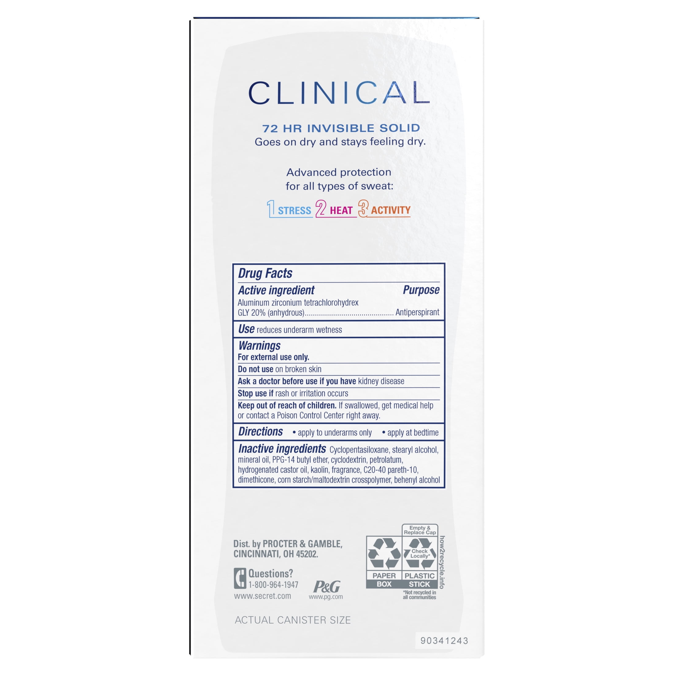 Secret Clinical Strength Invisible Solid Antiperspirant and Deodorant for Women, Stress Response, 2.6 oz 3 Pack