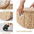 thumbnail image 3 of Wimarsbon Vintage Storage Basket, Multipurpose Rolling Hamper With Brakable Wheels and Lid, Braid Laundry Bin, Handwave Clothes Toy Organizer Tote for Living Room, 3 of 7