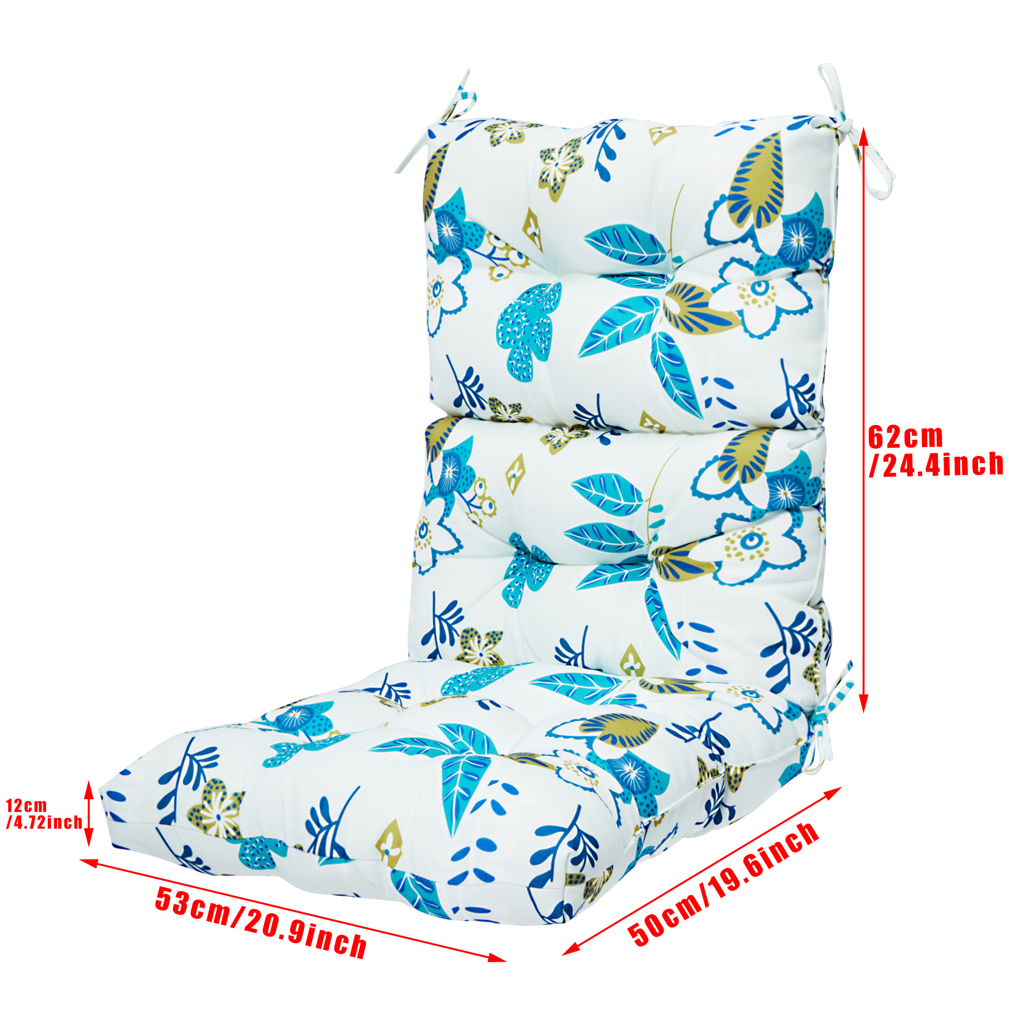2pcs Outdoor High Back Chair Cushion Universal Non-Slip Tatami Cushion Sofa Chair Cushion, Floral Outdoor High Back Chair Cushion for Home Decor, 44" x 21" x 5" - image 3 of 7