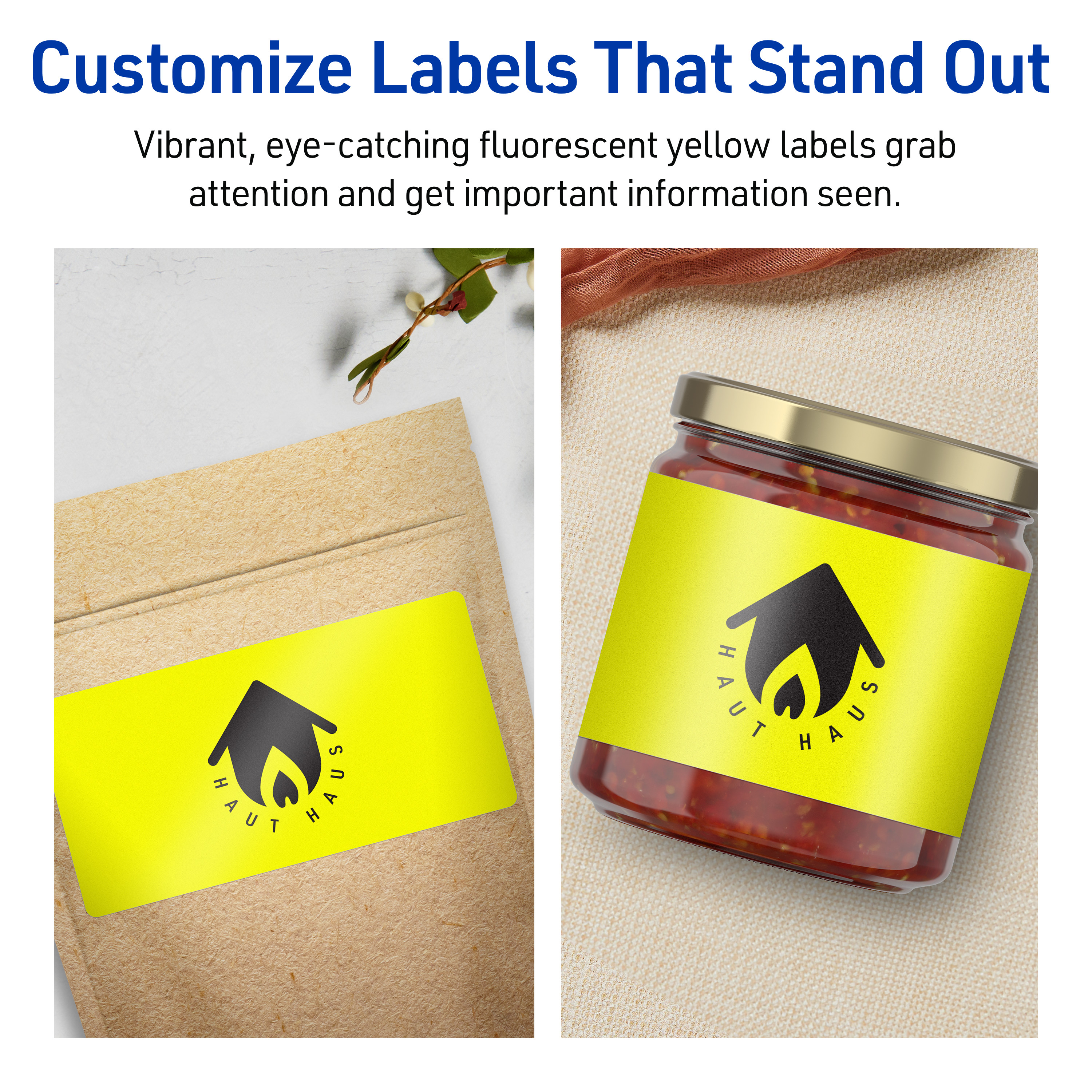 Avery Printable Rectangle Labels, Neon Yellow, 4" x 6", 80ct
