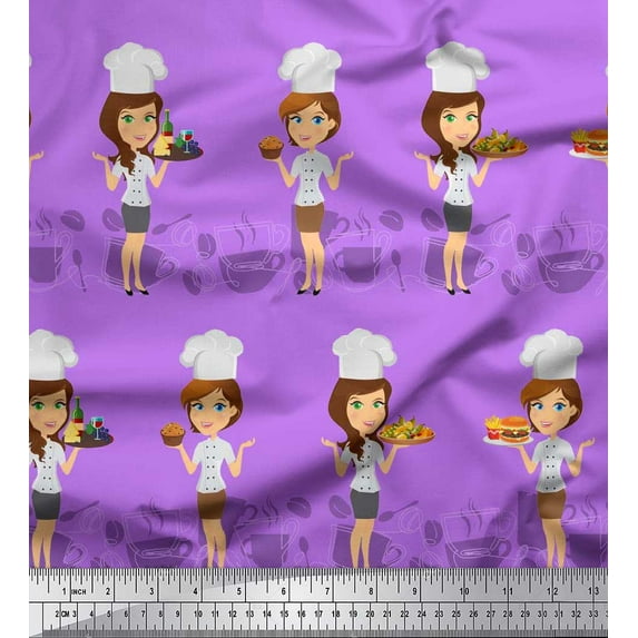 Soimoi Cotton Duck Fabric Cook Girl Print Sewing Fabric Yard 56 Inch Wide