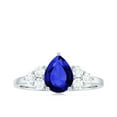 thumbnail image 4 of Rosec Jewels Blue Sapphire Engagement Ring with Diamond Trio - 6X8 mm Pear Shaped Lab Grown Sapphire - AAAA Grade, 14K White Gold, US 9.50, 4 of 8