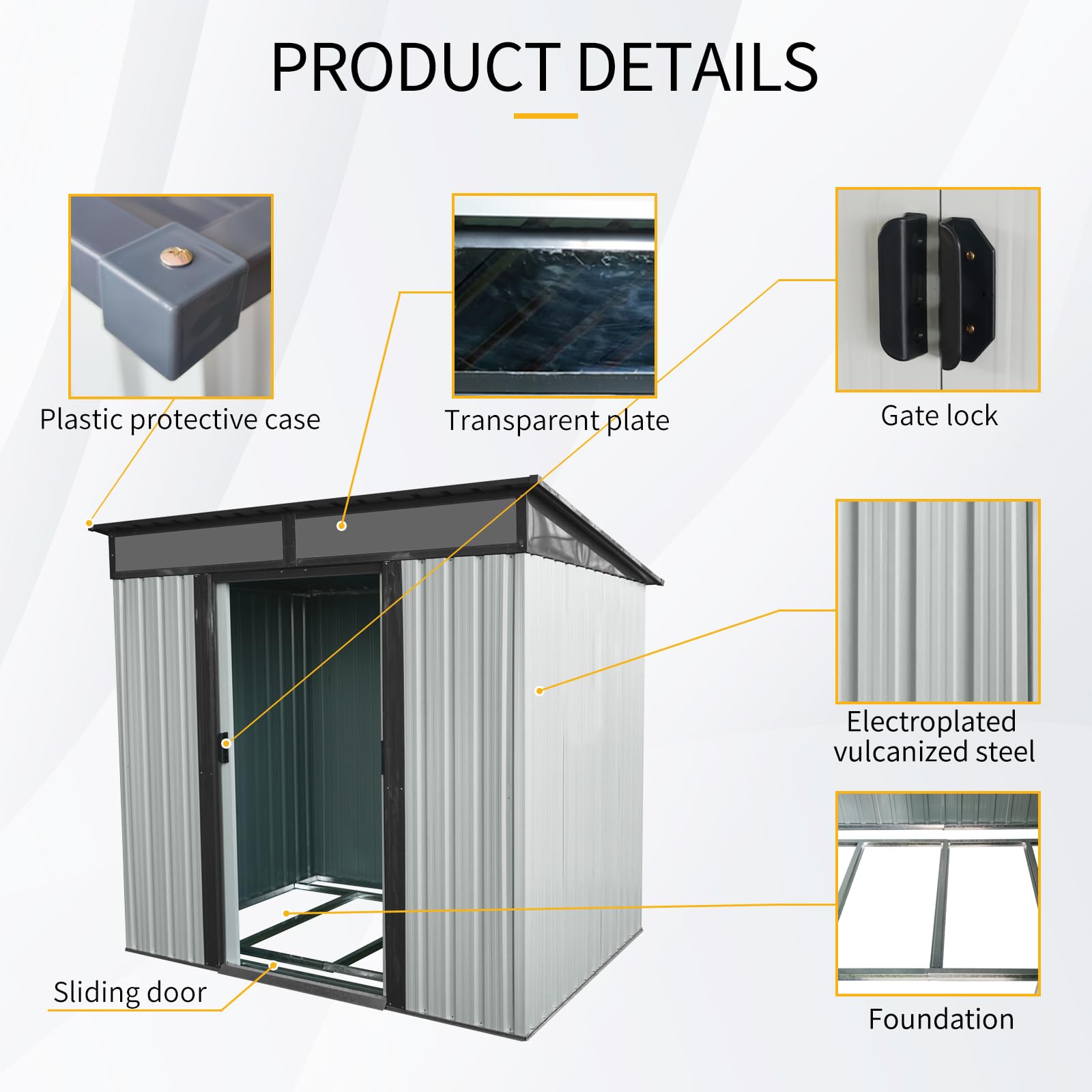 5' x 6' Outdoor Storage Shed, HOYOA Galvanized Metal Storage Shed with Lockable Door for Garden Backyard Patio Lawn, Weather Resistant and Waterproof, White and Black