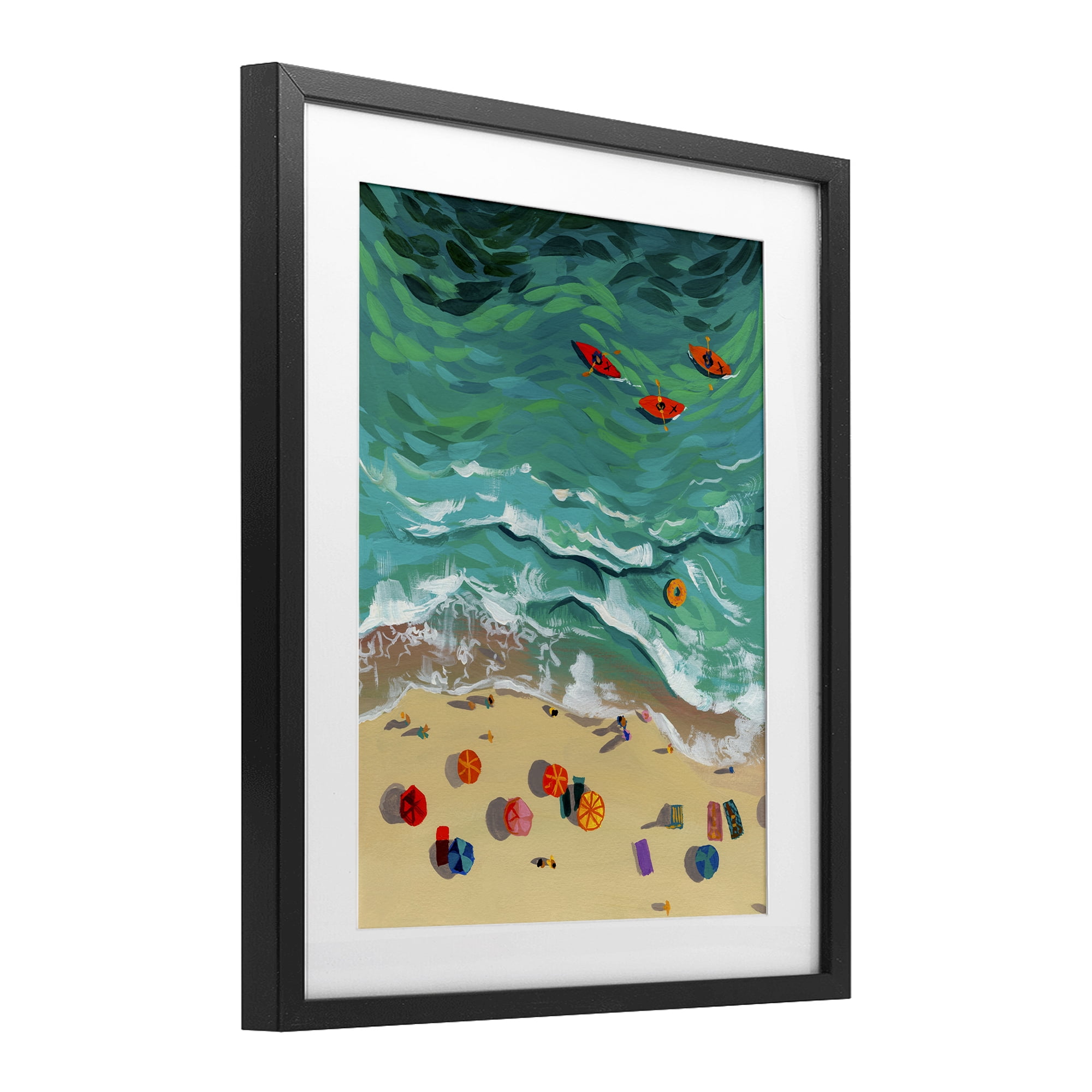 Stupell Industries Three Kayaks in Turquoise Waves Black Framed Print Under Glass, design by Brook Page