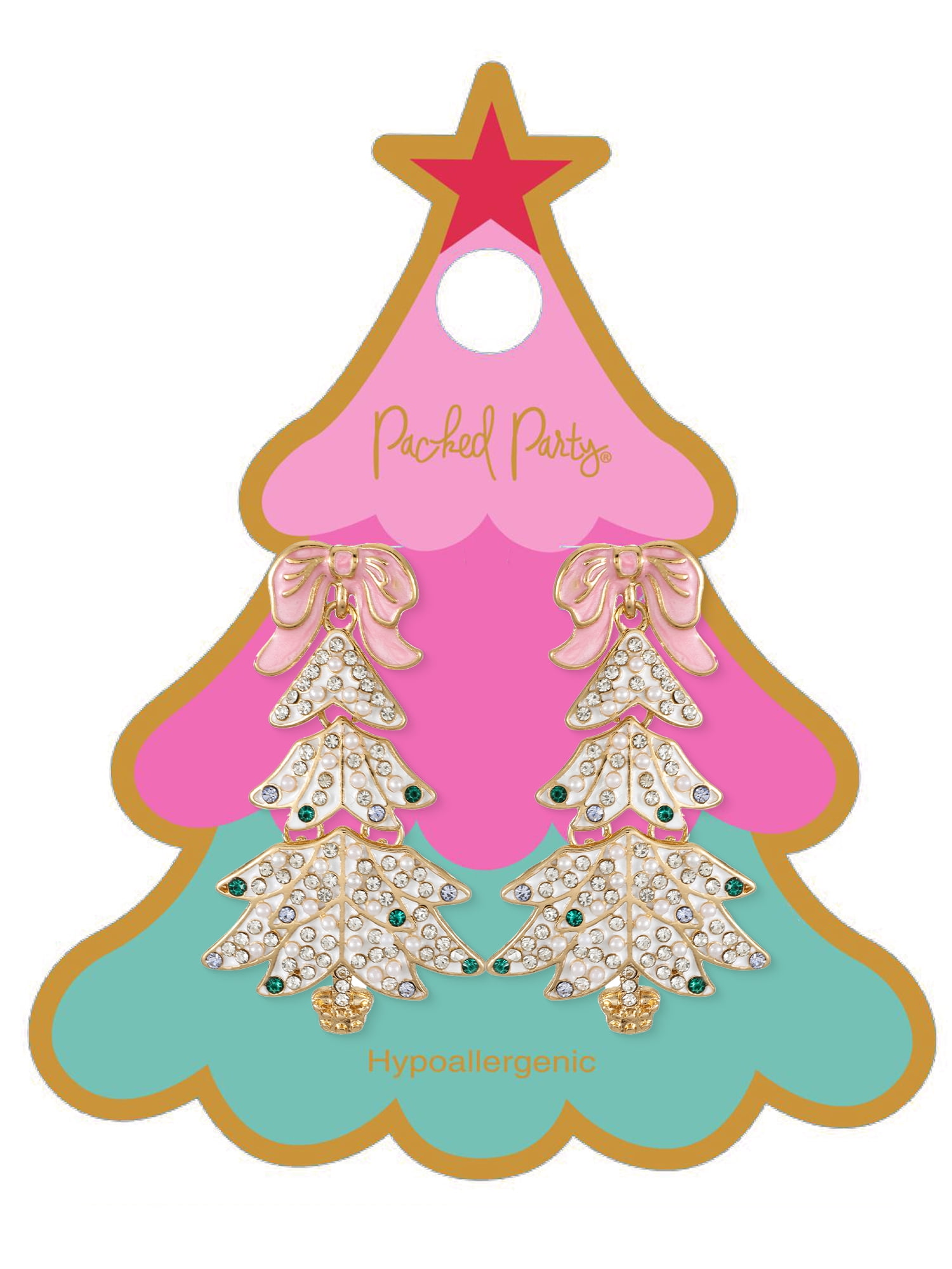 Packed Party White Christmas Tree Earrings