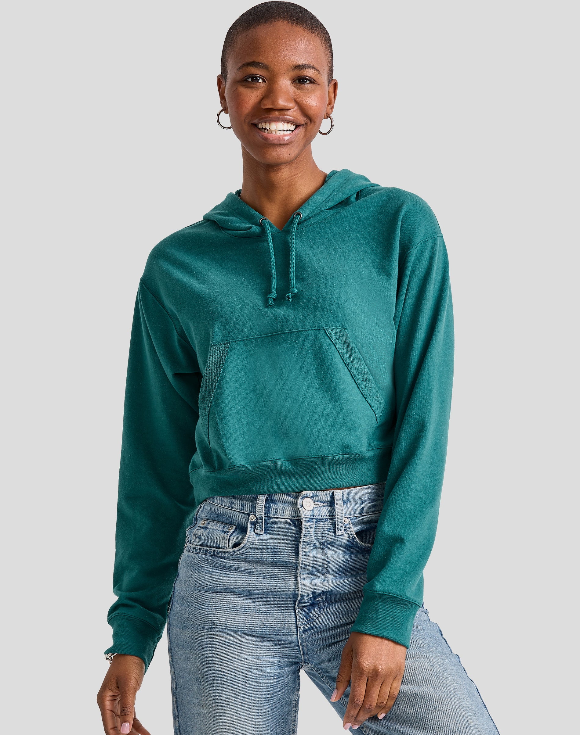 Hanes Originals Women's French Terry Cropped Hoodie Jade Pine S -  Walmart.com