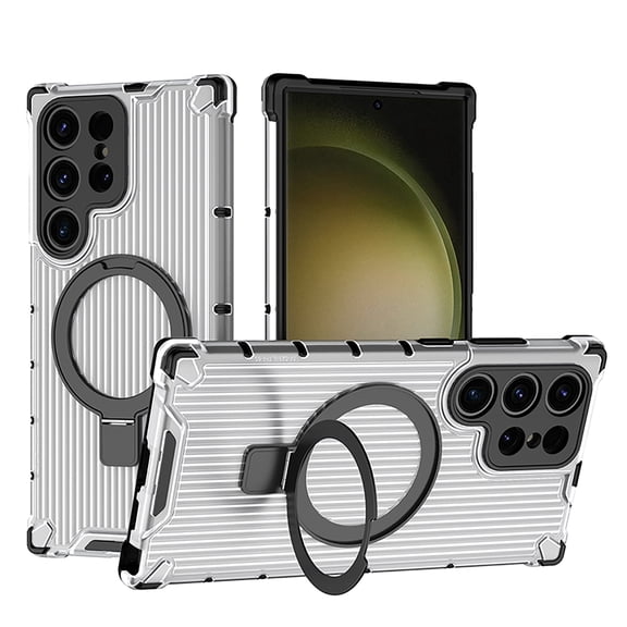 Allytechgroup Mangetic Back Case for Samsung Galaxy S24 Ultra, Ring Holder Stand Shockproof Anti-Scratch Protective Bumper Rugged Hybrid Phone Case for Galaxy S24 Ultra, Clear