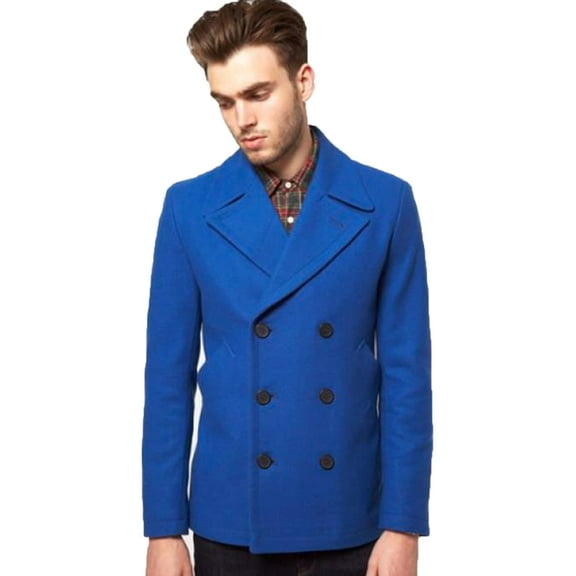 Mens Royal Blue Peacoat - Wool Short Coat By Alberto Nardoni Brand Designer