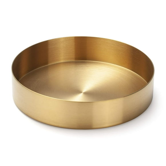 IVAILEX Bandeja redonda dorada de acero inoxidable para joyas, maquillaje, vela, bandeja decorativa (5,5 pulgadas)