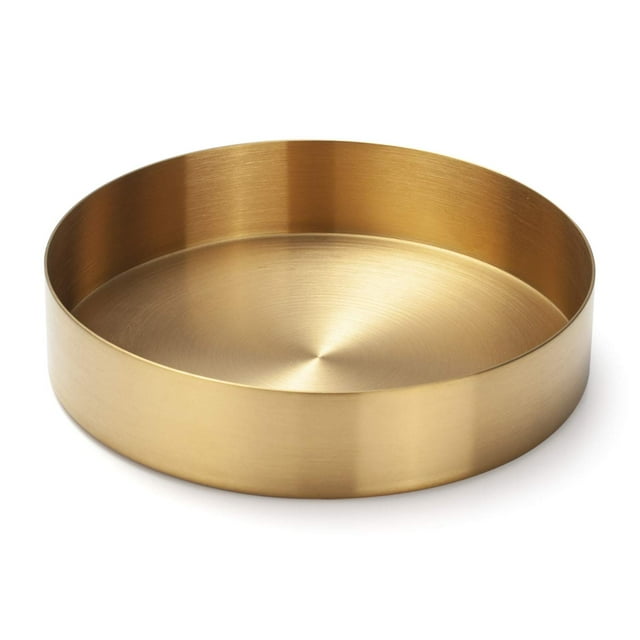 IVAILEX Bandeja redonda dorada de acero inoxidable para joyas, maquillaje, vela, bandeja decorativa (5,5 pulgadas)