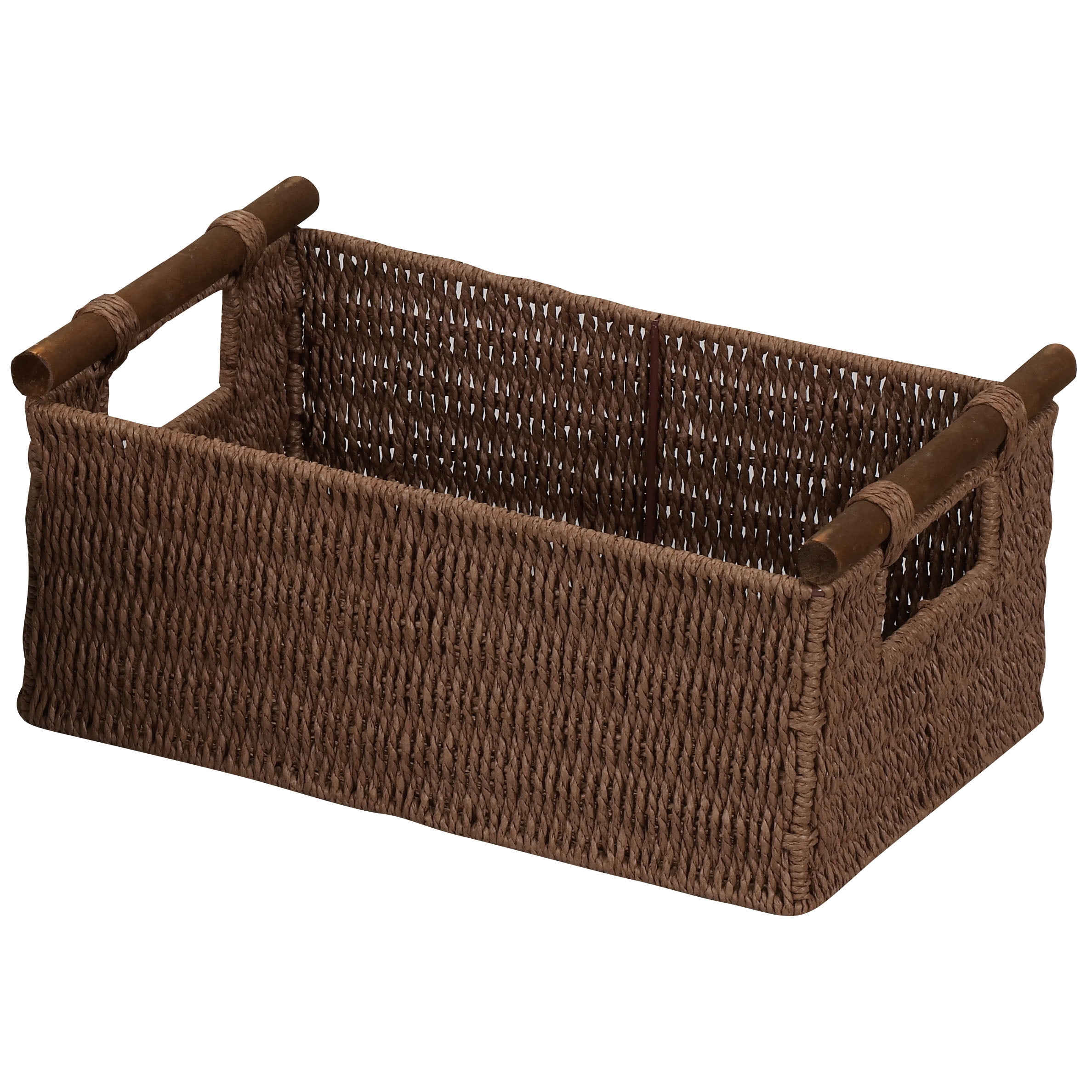 Household Essentials Decorative Woven Baskets Set of 3, Paper Rope with Wood Handles and Metal Frame, Small, Medium and Large, Brown