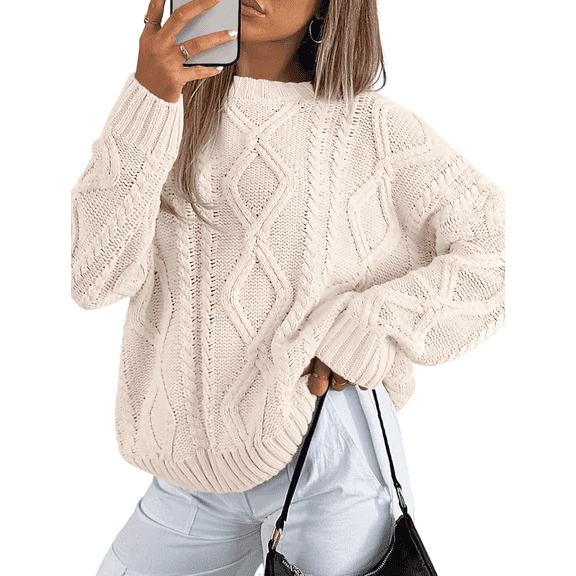 SOMER Sweaters for Women, Cable Knit Pullover Women Sweaters Cute Crew Neck, Fall Winter Chunky Cozy Women's Sweaters 2025