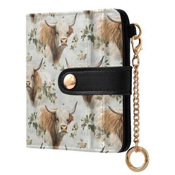 ALAZA Highland Cattle Pattern RFID Blocking Bifold Wallet Women Compact Card Holder with ID Window Zipper Coin Pocket