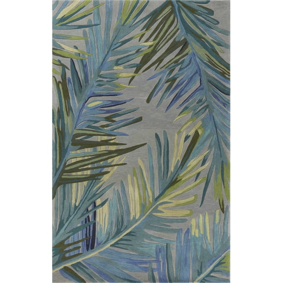 5'x8' Grey Blue Hand Tufted Tropical Palms Indoor Area Rug