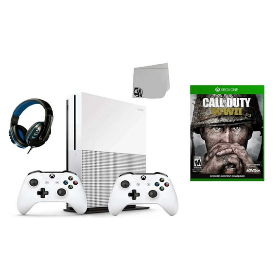 Pre-Owned Microsoft 234-00051 Xbox One S White 1TB Gaming Console with 2 Controller Included with Call of Duty- WW2 BOLT AXTION Bundle Used