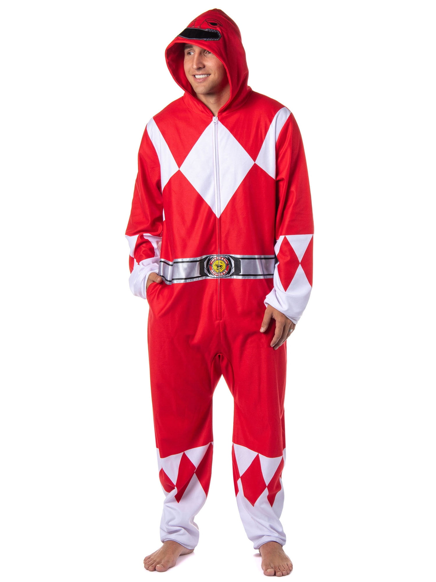Power Rangers Union Suit Adult Hooded One Piece Footless Pajama Costume for Men Women