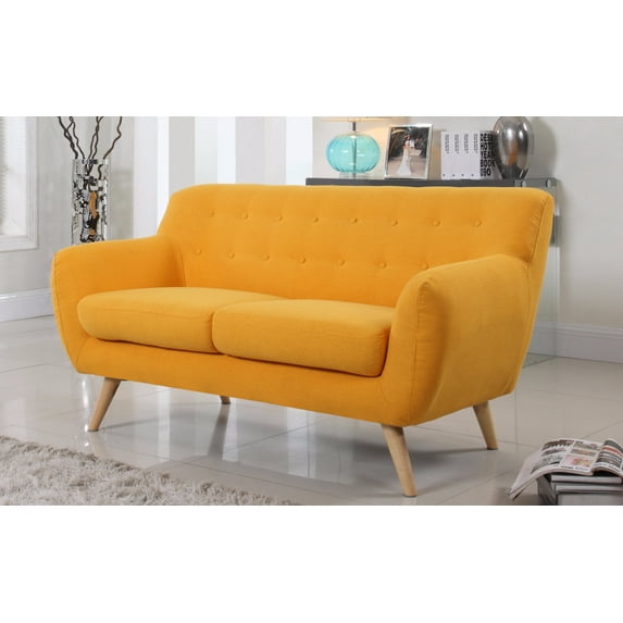 Mid-Century Modern Tufted Linen Fabric Love Seat