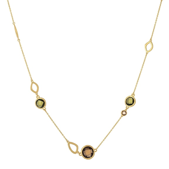 Silverly Women's Gold Plated 925 Sterling Silver Brushed Green Orange Gemstone Chain Necklace, 18 + 2"