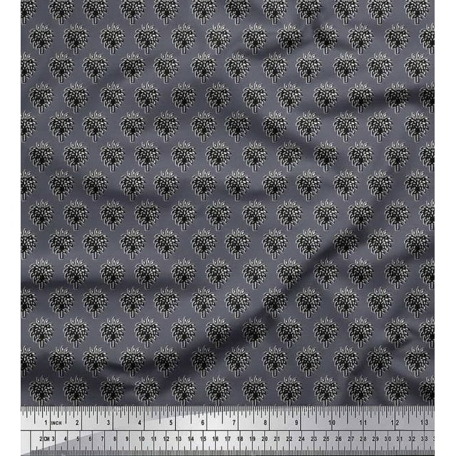 Soimoi Poly Georgette Fabric Floral & Flying Swan Block Decor Fabric Printed Yard 42 Inch Wide