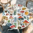 thumbnail image 3 of Colorful Mushroom Table Cloth, Round Fitted Tablecloths with Elastic Edge, Watercolor Spring Floral Summer Botanical Wipeable Waterproof Table Cover for Kitchen Wedding 36-44 Inches, 3 of 4