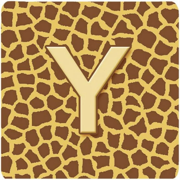 Monogram - Giraffe Foam Coasters, Initial Letter Y - Set 4, 3.5 x 3.5 In.
