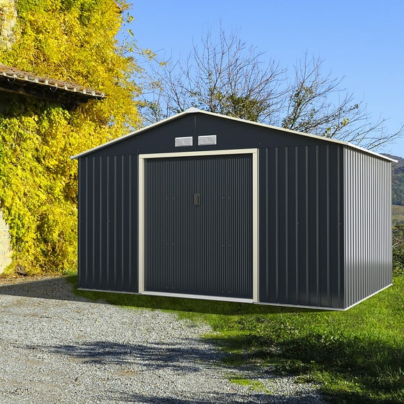 Costway 11' x 8' Metal Storage Shed for Garden and Tools w/Sliding Double Lockable Doors